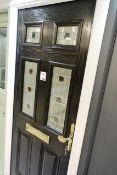 Black timber effect quad glass pane UPVC door, approx 855 x 2080mm, with keys (Please note: purchase