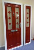 Red UPVC door end side panel, with double glazed window units, approx 2015x830, 2015x455mm (please