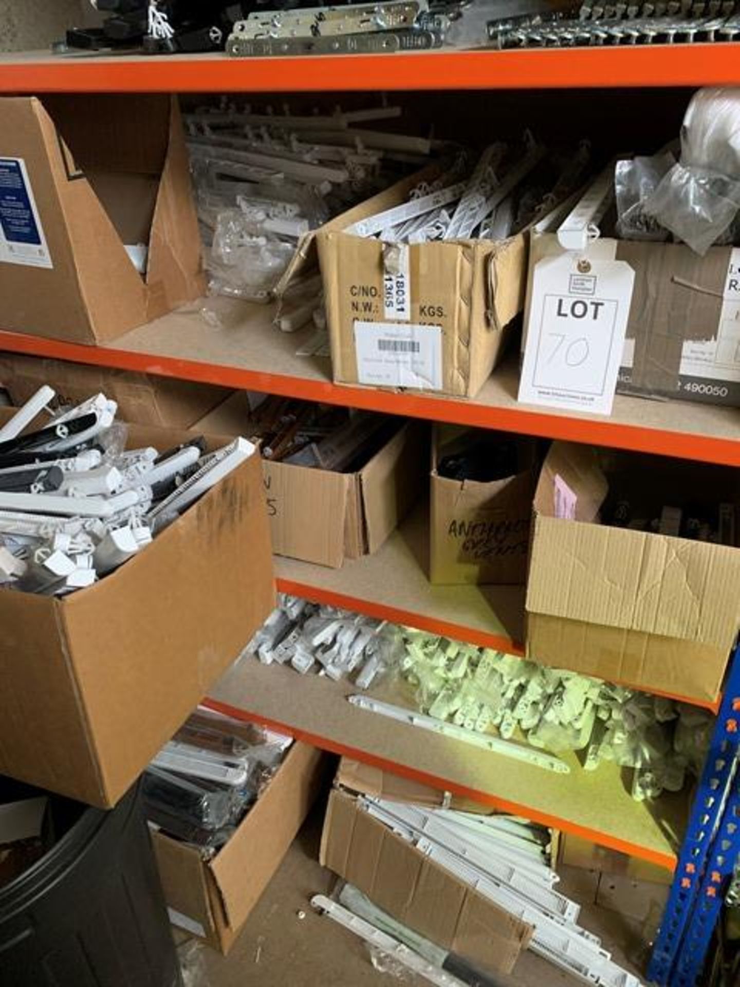 Contents of racking including plastic vents and steel latch units (please note: This lot is - Image 2 of 3