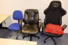 Three various office swivel chairs (please note: This lot is located at the Swindon premises)