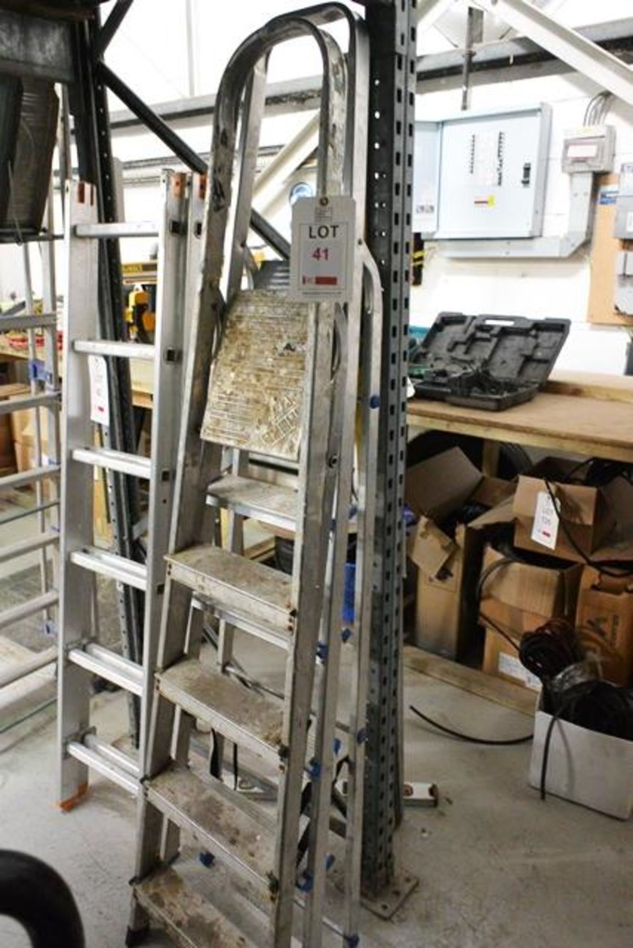 Two various aluminium A frame step ladder (please note: This lot is located at the Swindon