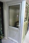 White single glass pane UPVC door, approx 855 x 2080mm, with keys (Please note: purchase responsible