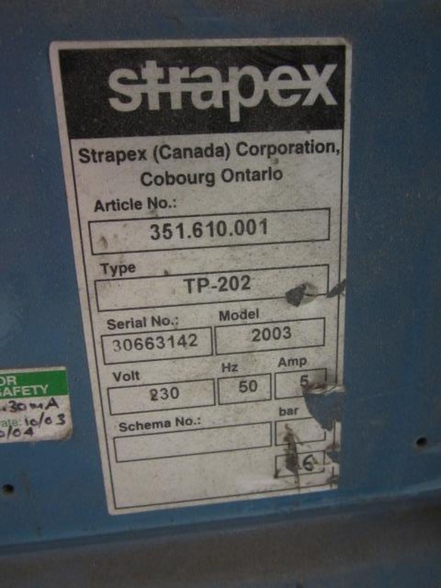 Strapex TP-202 electric mobile strapper, Article no. 351.610.002, serial no. 30663142 (2003) - Image 3 of 3