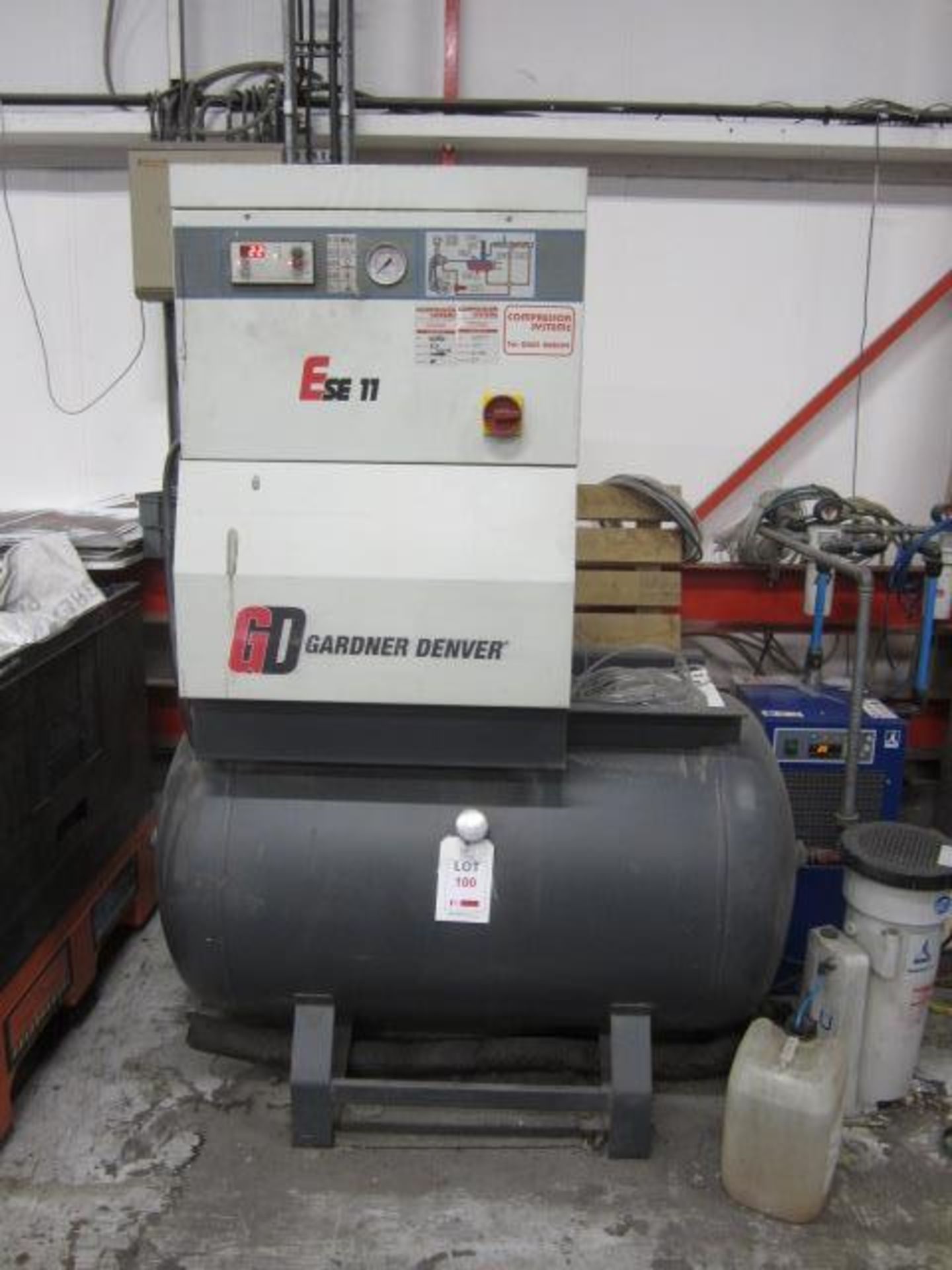 Gardner Denver type ESE11 receiver mounted air compressor, serial no. 65661 (2005), max pressure