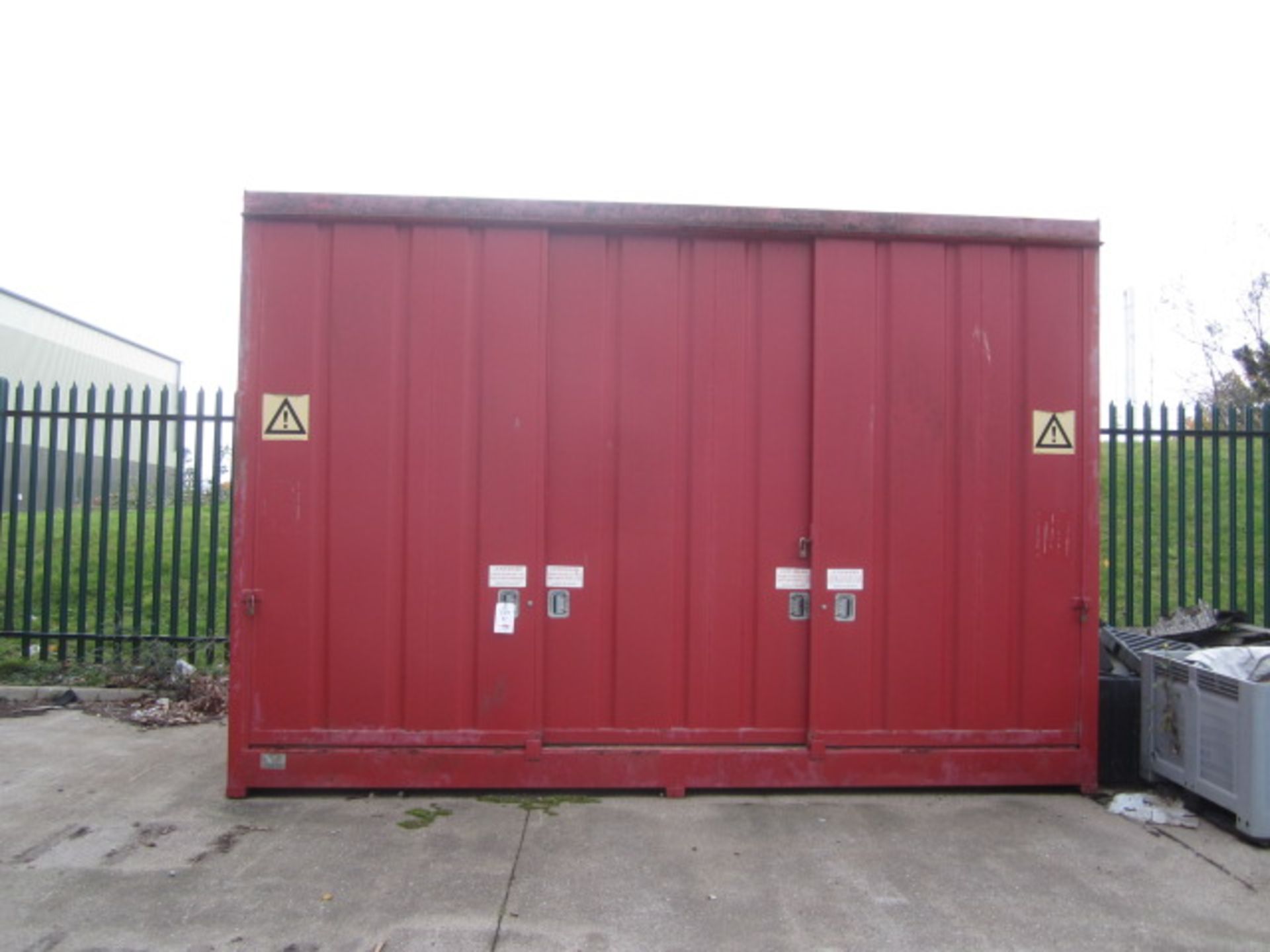 Empteezy Ltd triple sliding door chemical storage container, Dimensions approx: 4.8m x 1.7m x