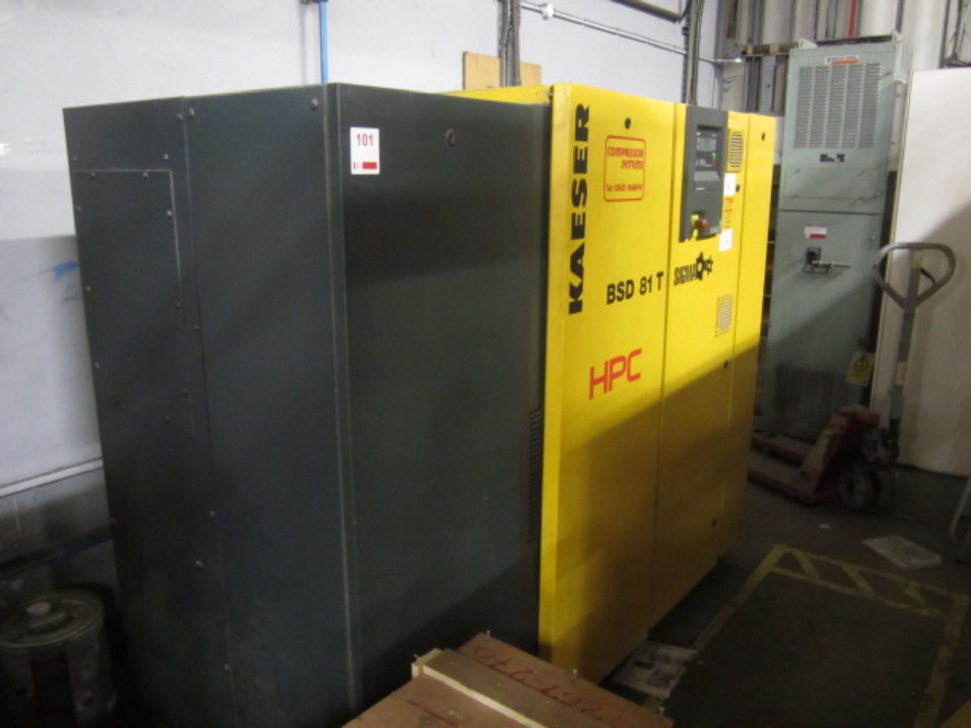 Kaeser HPC BSD 81T Sigma packaged air compressor, serial no. 1141 (2008), max work pressure 8.0 bar,