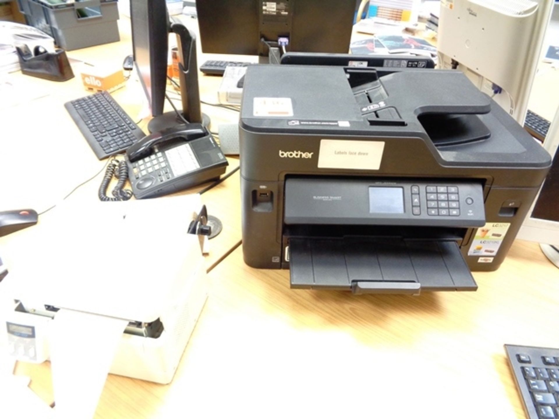 Brother MFC J5330DW Business Smart series printer, and a Citizen-1001 label printer, model JE11-M01,