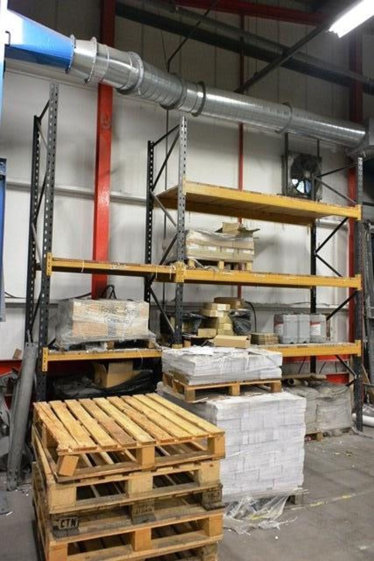 Two bays of adjustable boltless pallet racking, approx height 3750mm, approx width per bay 1500mm