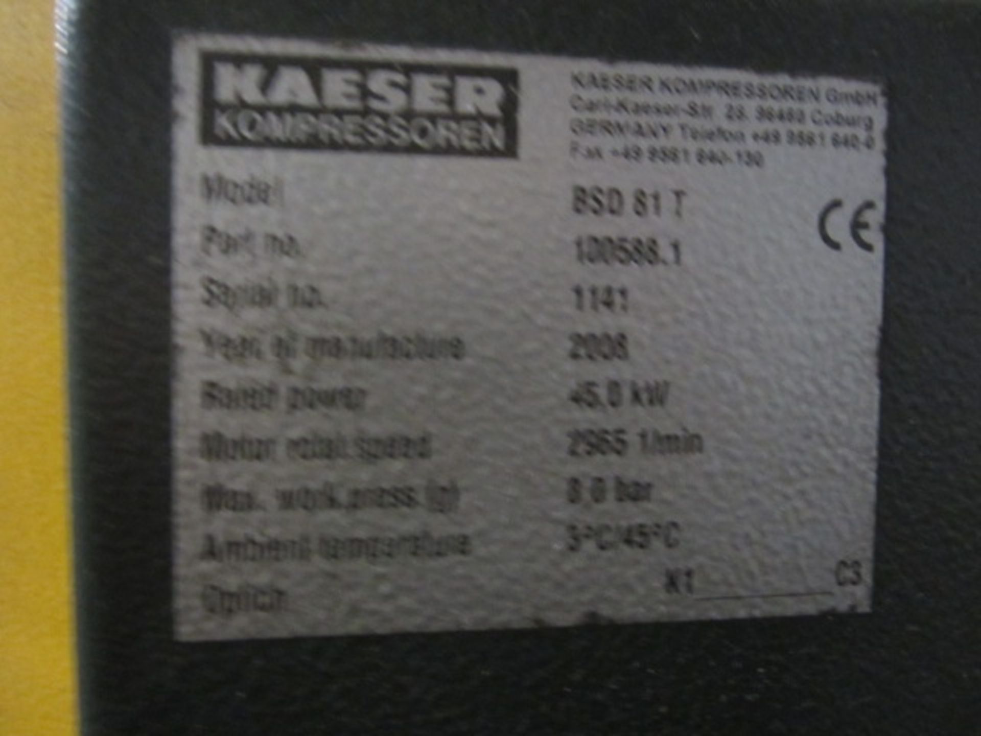 Kaeser HPC BSD 81T Sigma packaged air compressor, serial no. 1141 (2008), max work pressure 8.0 bar, - Image 4 of 5