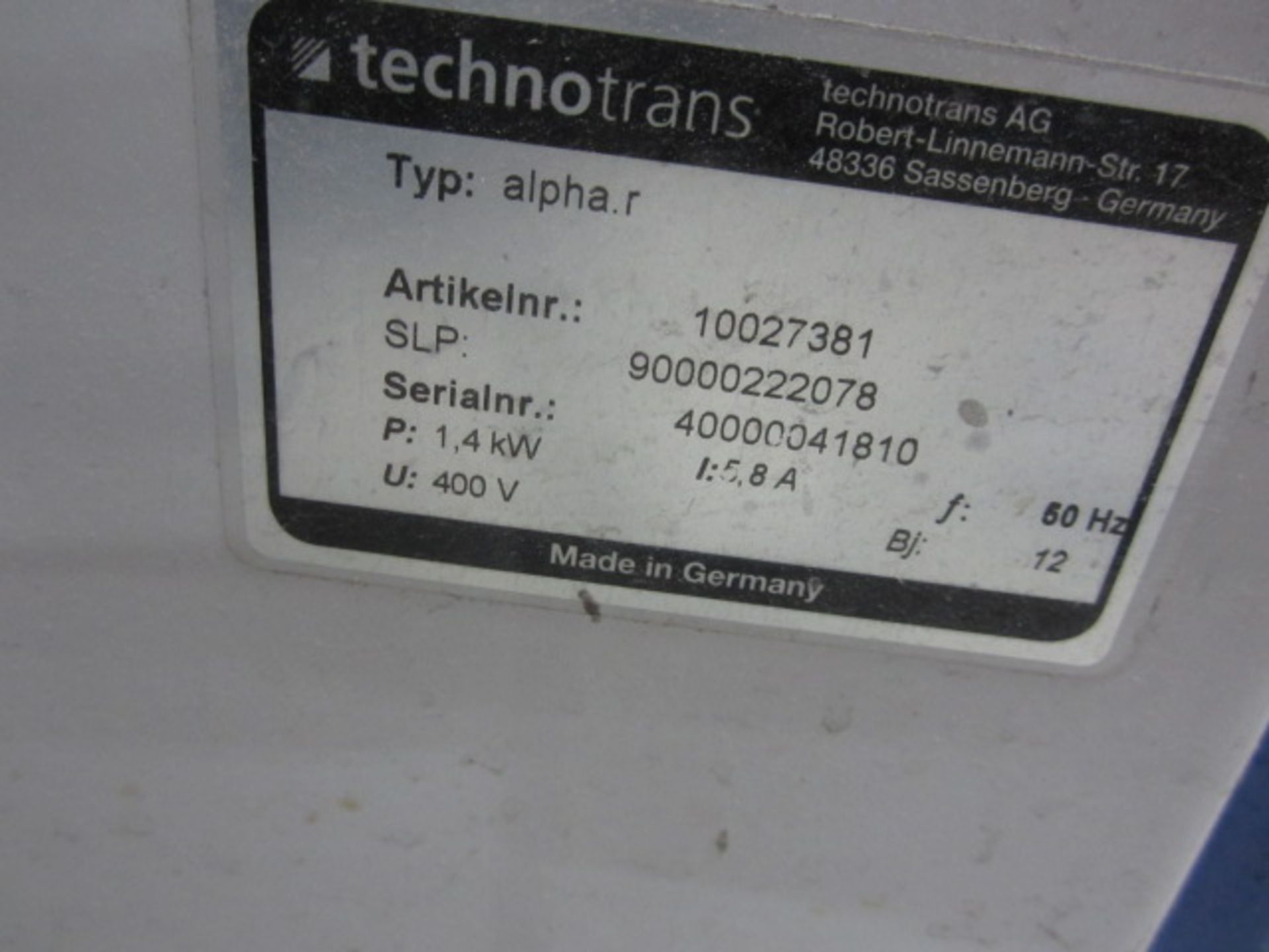 Technotrans Alpha.r additive dosing pump, Artikel no. 10027381, SLP 900000222078, serial no. - Image 6 of 6