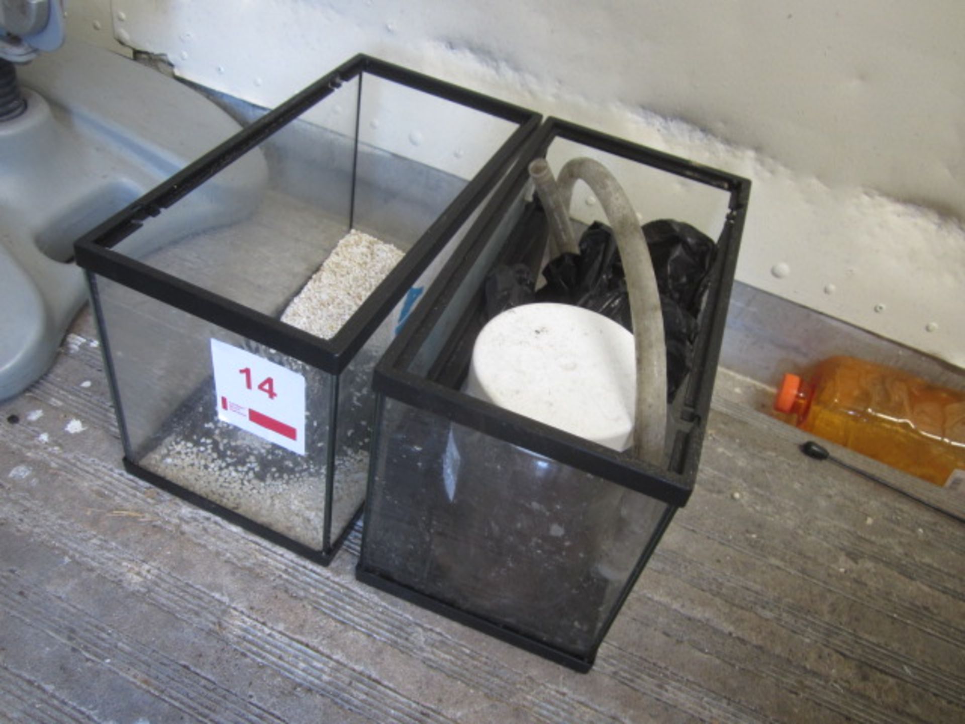 Two miniature plastic aquariums, size: H: 220mm x L: 350mm x W: 180mm