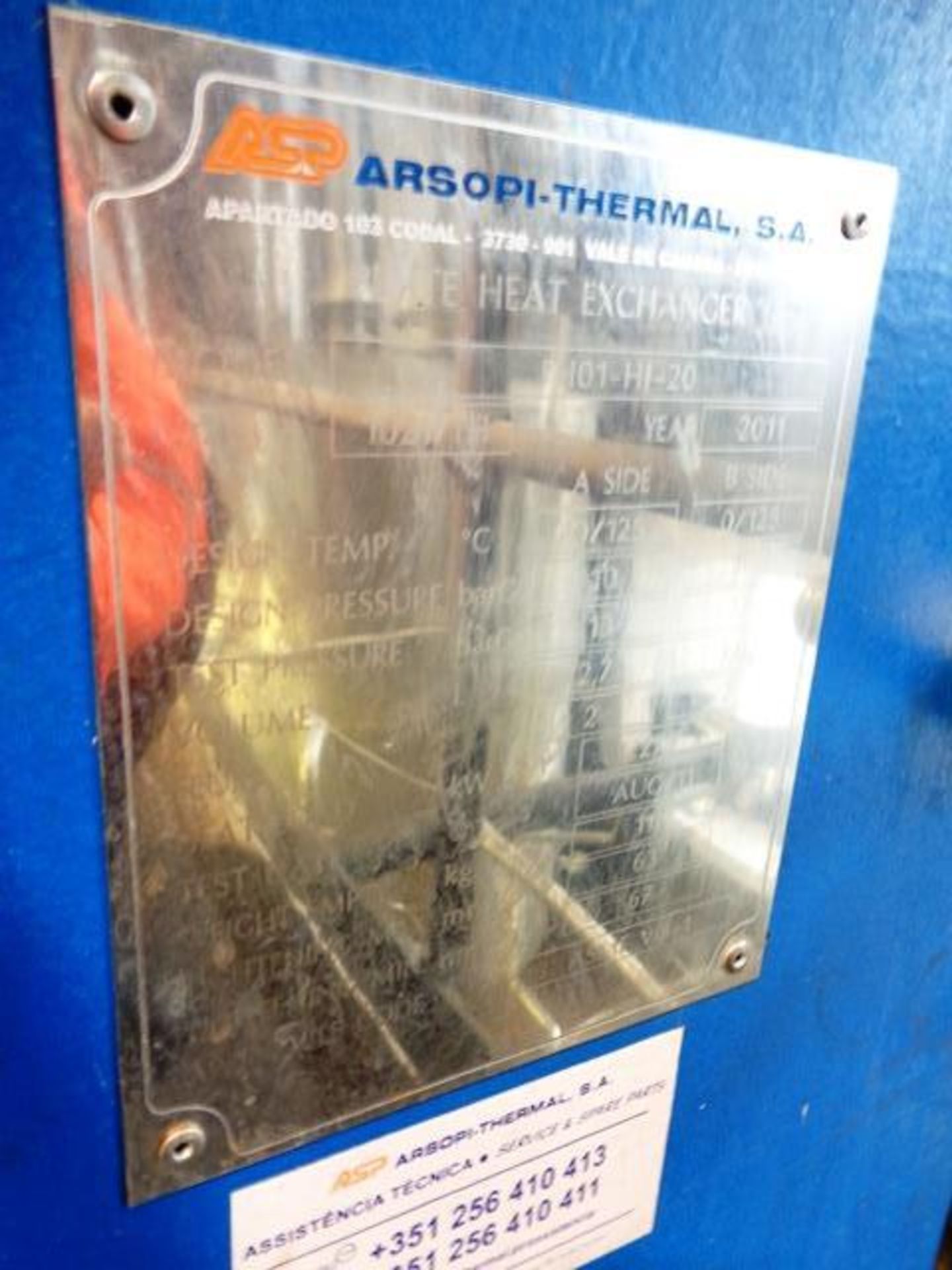 Arsopi-Thermal FH01-HJ-20 plate heat exchanger, serial no. 10217TH (2011), design temp 0/125, design - Image 2 of 3