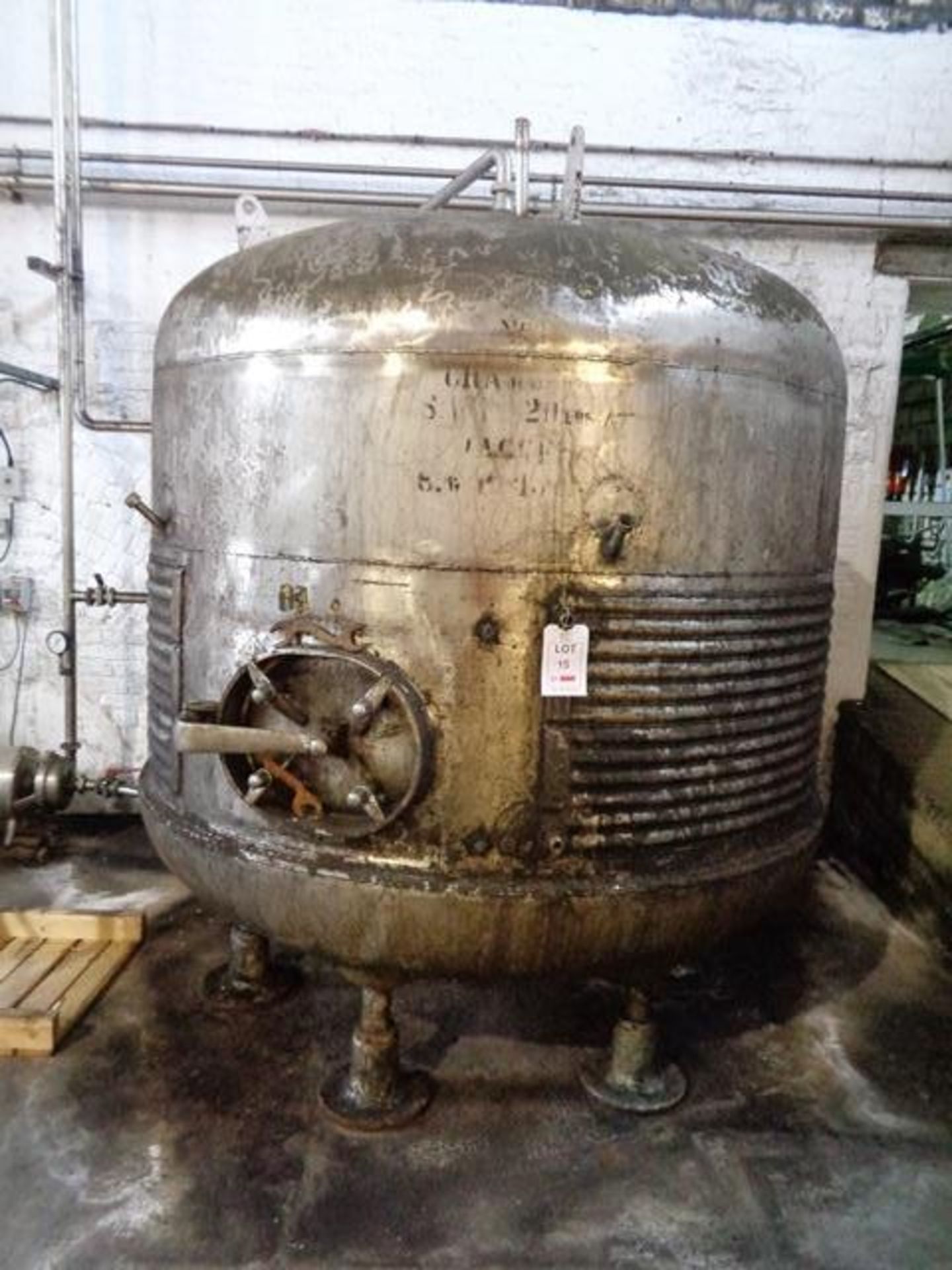 Stainless steel framed single skin water holding tank, approx 3000mm dia x 2000mm height (approx