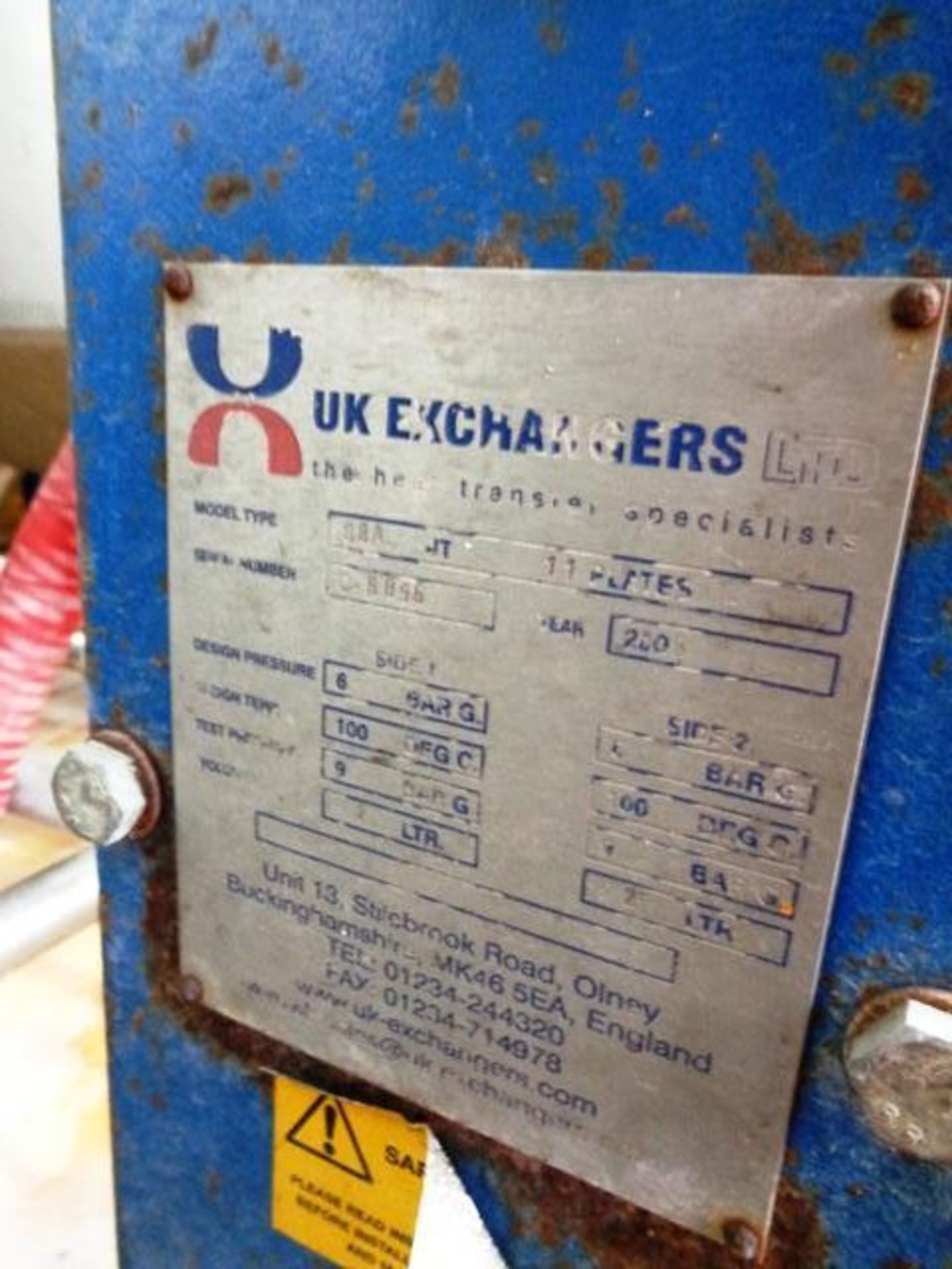 UK Exchangers S8A-IT 11 plates plated heat exchanger, serial no. 06096 (2006), design pressure 6 - Image 2 of 2