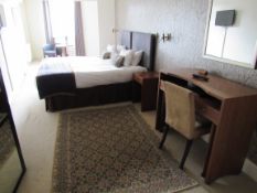 Contents to room 310 including bed base, head board, small round table, arm chair, desk, chair,