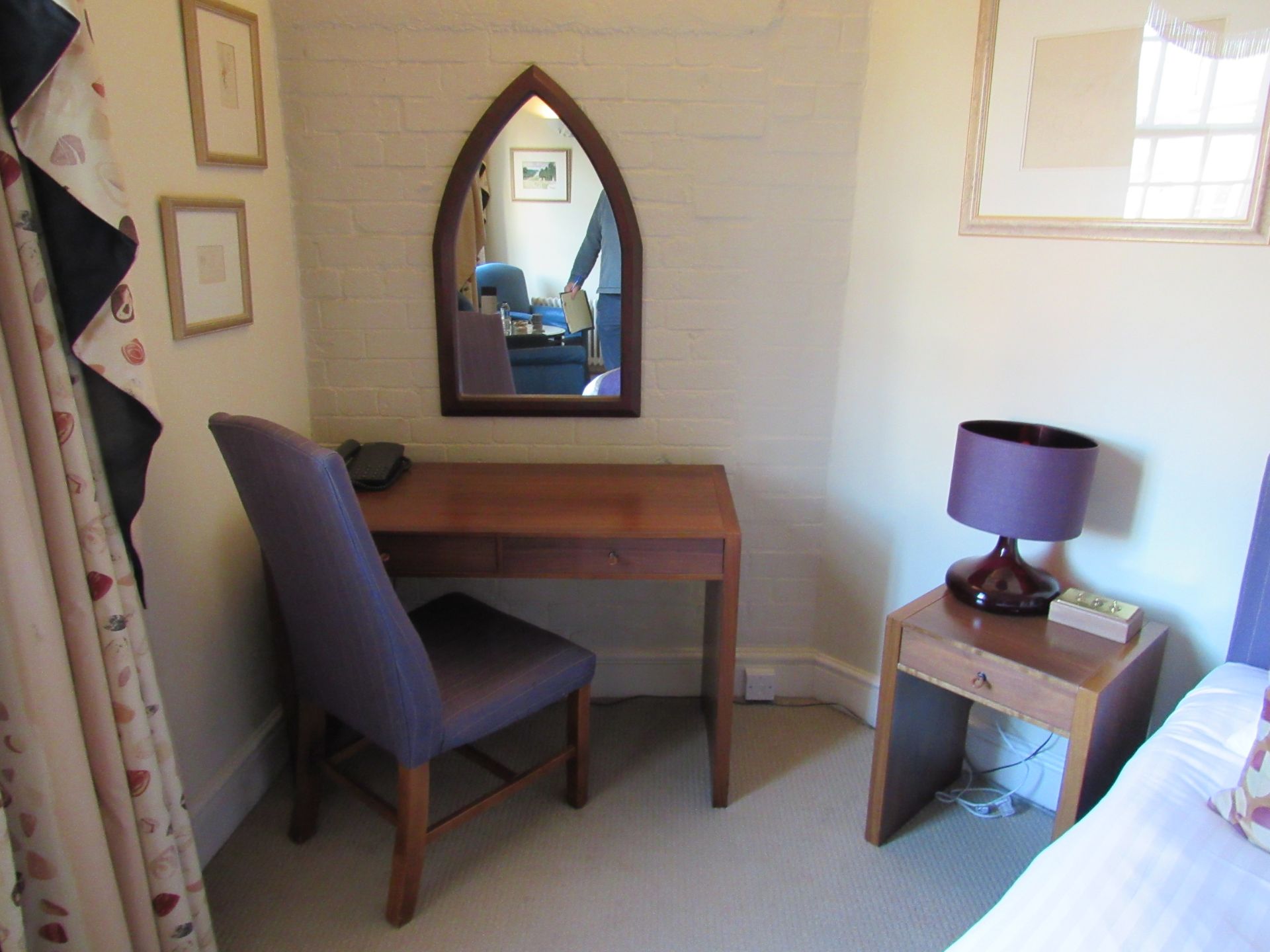 Contents to room 209, bed base, 2 arm chairs, desk, mirror, artwork, iron, ironing board - Image 3 of 10