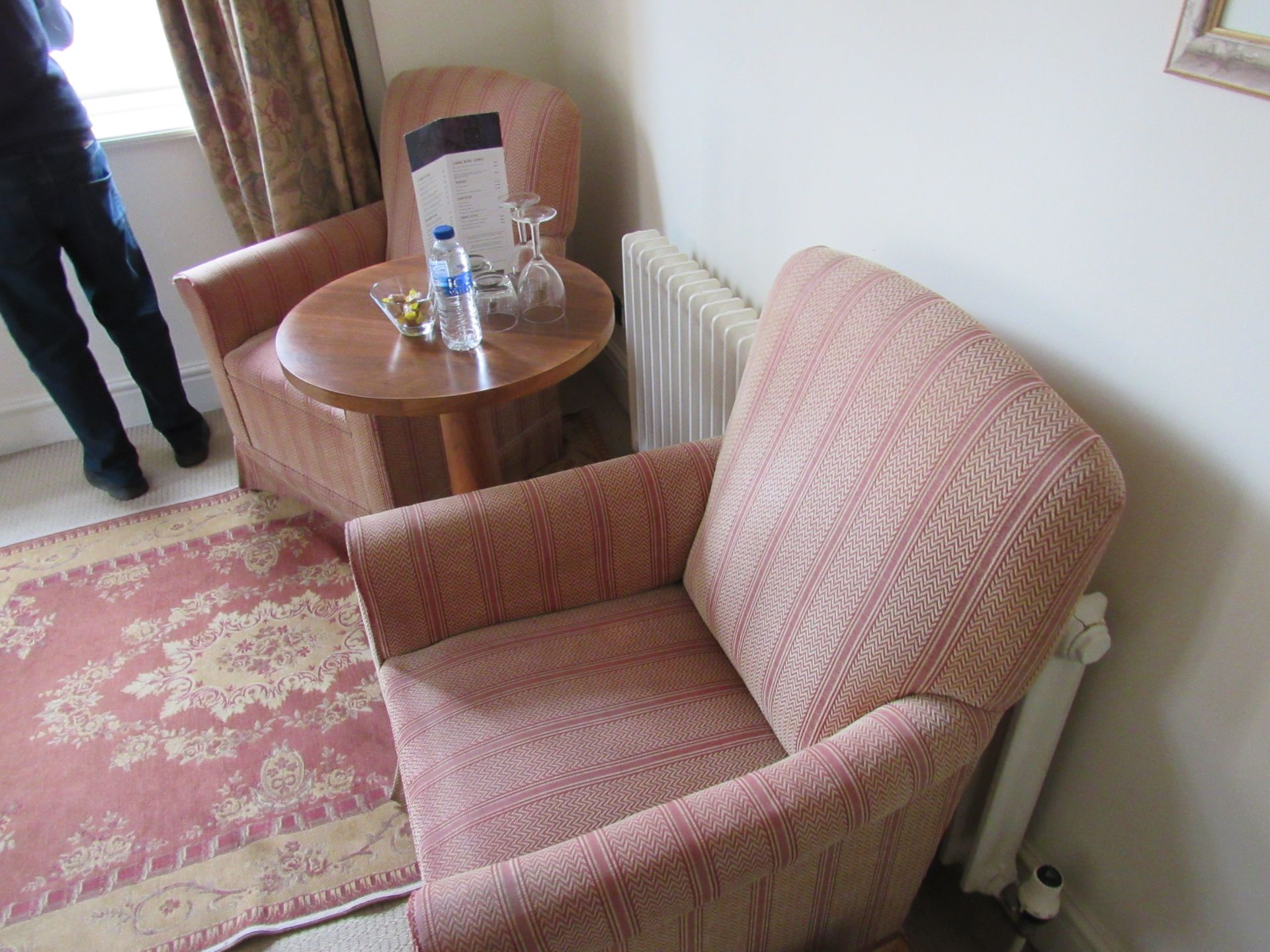 Contents to room 216 including bed base, rug, 2 arm chairs, desk, chair, 2 lamp tables, 2 lamps, - Image 2 of 12