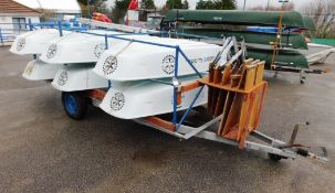 6 x Saleqube Optibat Dinghies, with Sails, Sheets, Booms and Masts, with Trailer
