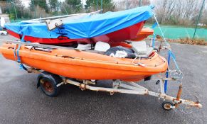 Mirror Dinghy, and Rigiflex Newmatic 360 Boat with Anchor and First Aid Kit, with Trailer