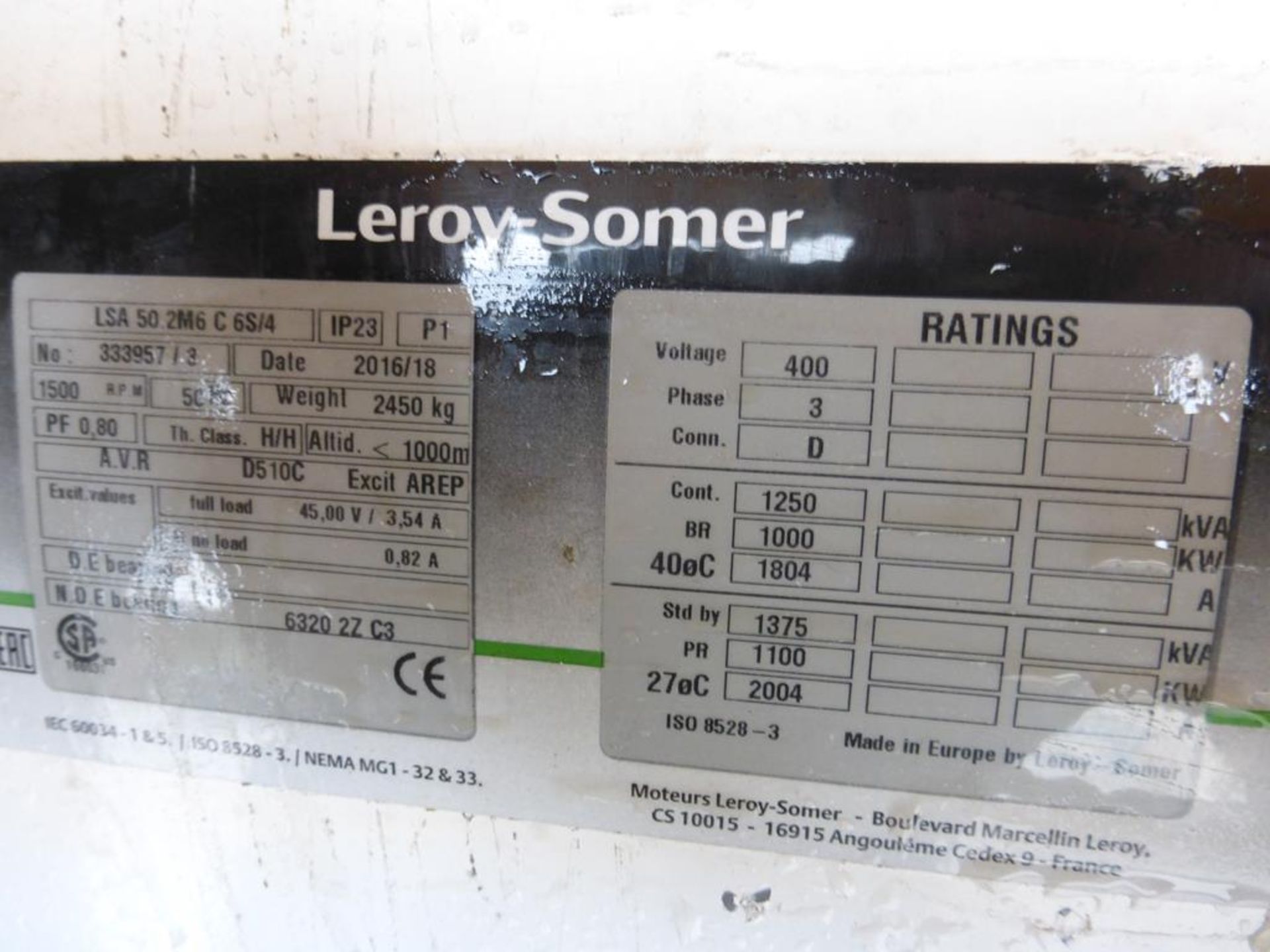 MTU/Leroy - Somer 1375KVA Standby Generator - Image 2 of 6