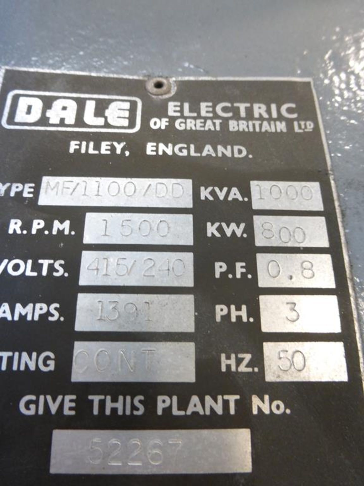 Perkins Dorman/Dale 1100KVA Ex Standby Generator - Image 2 of 3