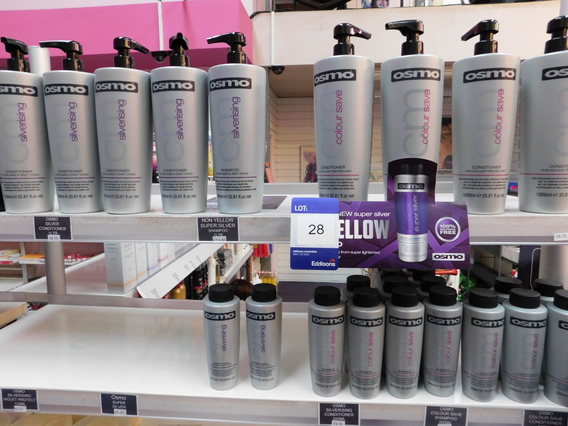 2 x Bays of shop display shelving and contents, including assortment of Osmo shampoos and - Image 2 of 3