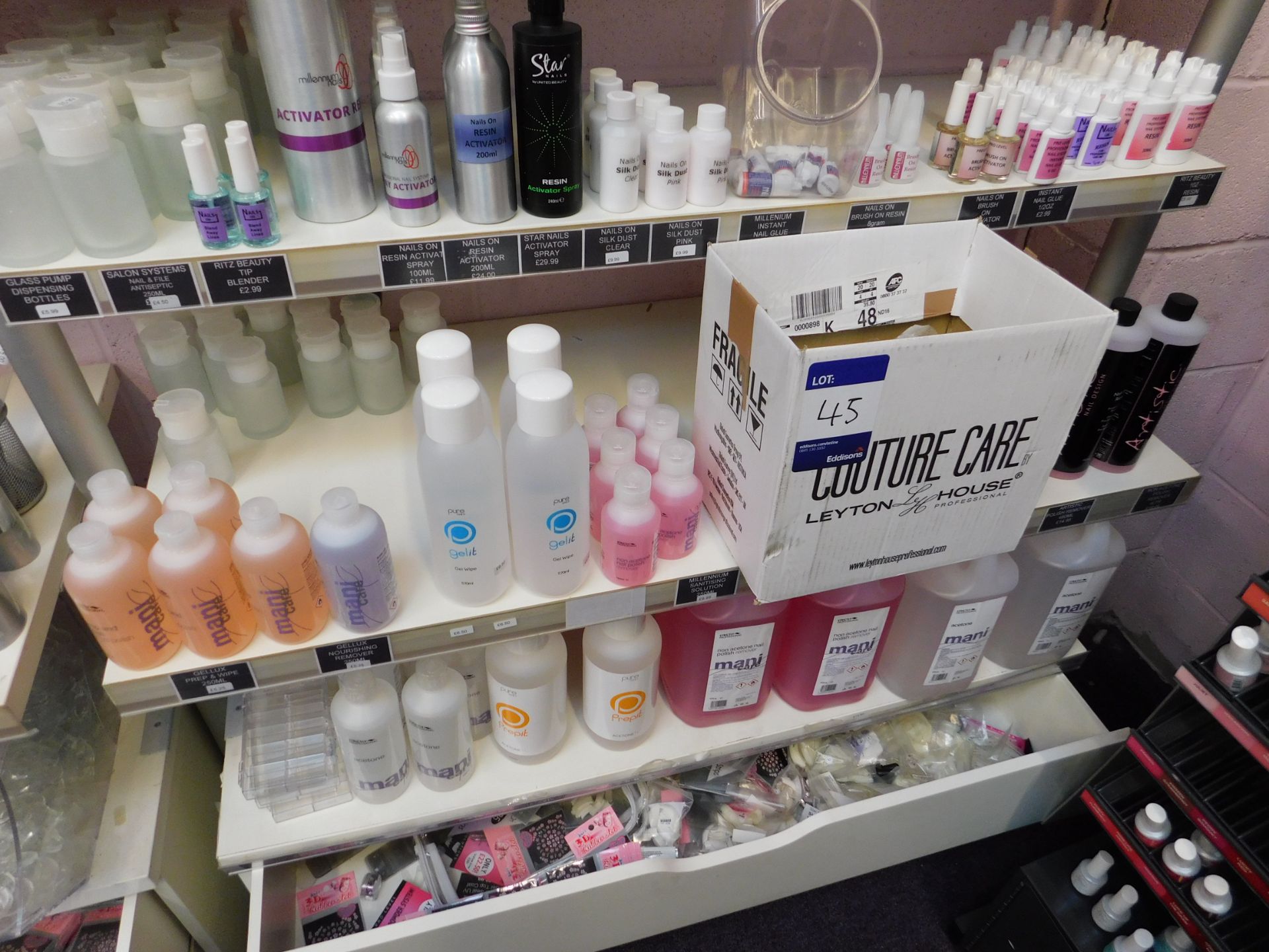 Contents to 3 x bays of shelving, to include assortment of nail treatment products - Image 3 of 8