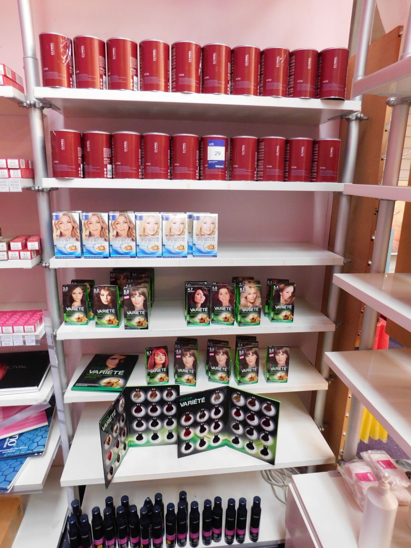 Contents to 1 bay of shop display shelving, to include an assortment of hair colour products