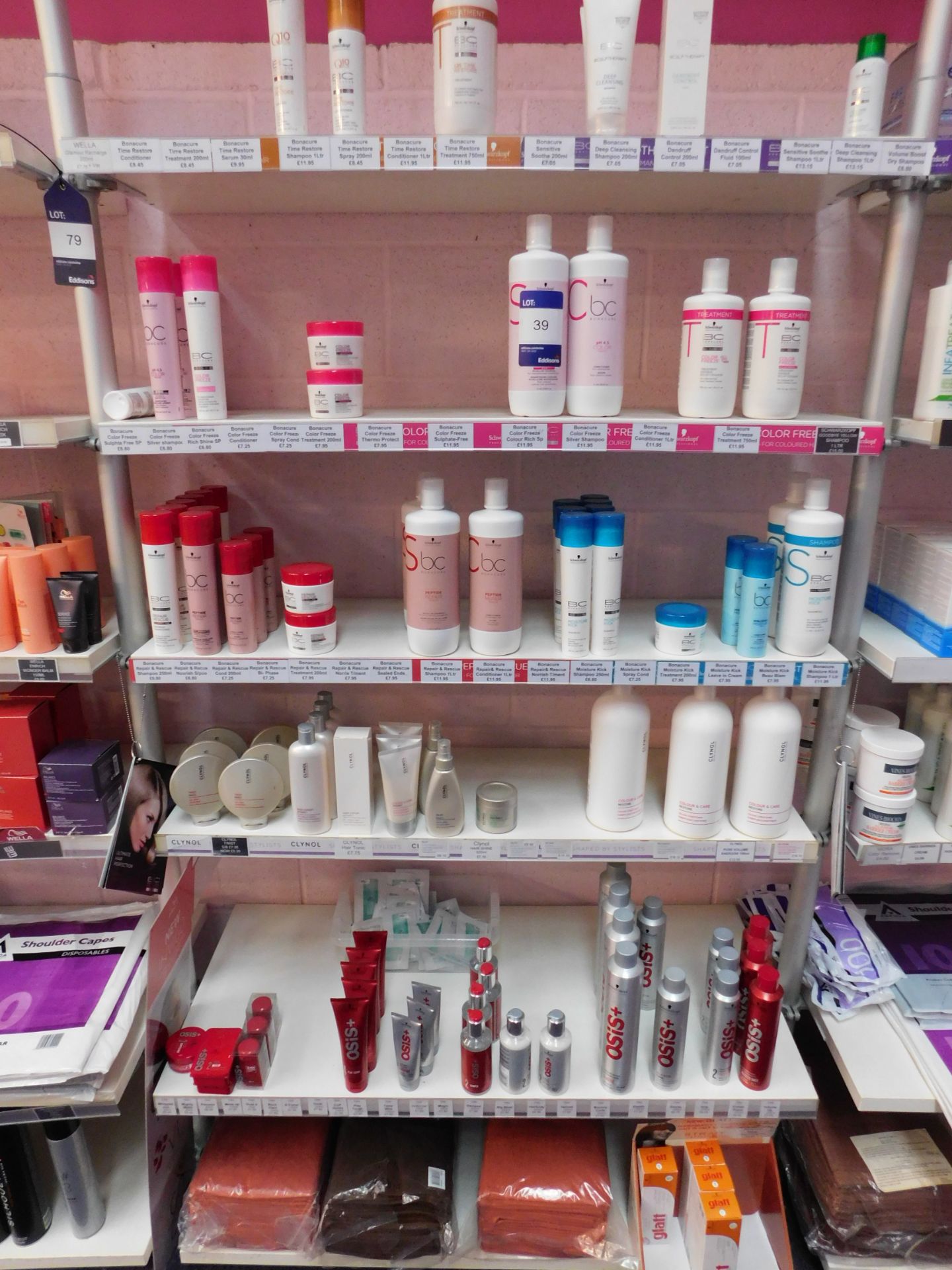 Contents to 1 bay of shop display shelving, to include hair repair products, colour treatments etc