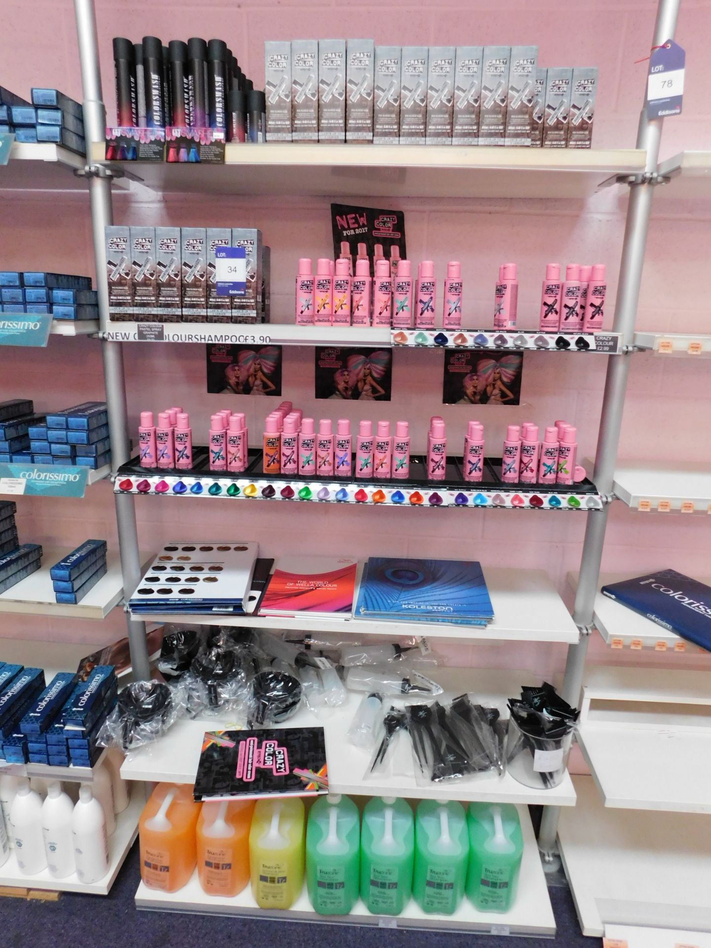 Contents to 1 bay of shop display shelving, to include an assortment of hair colour products