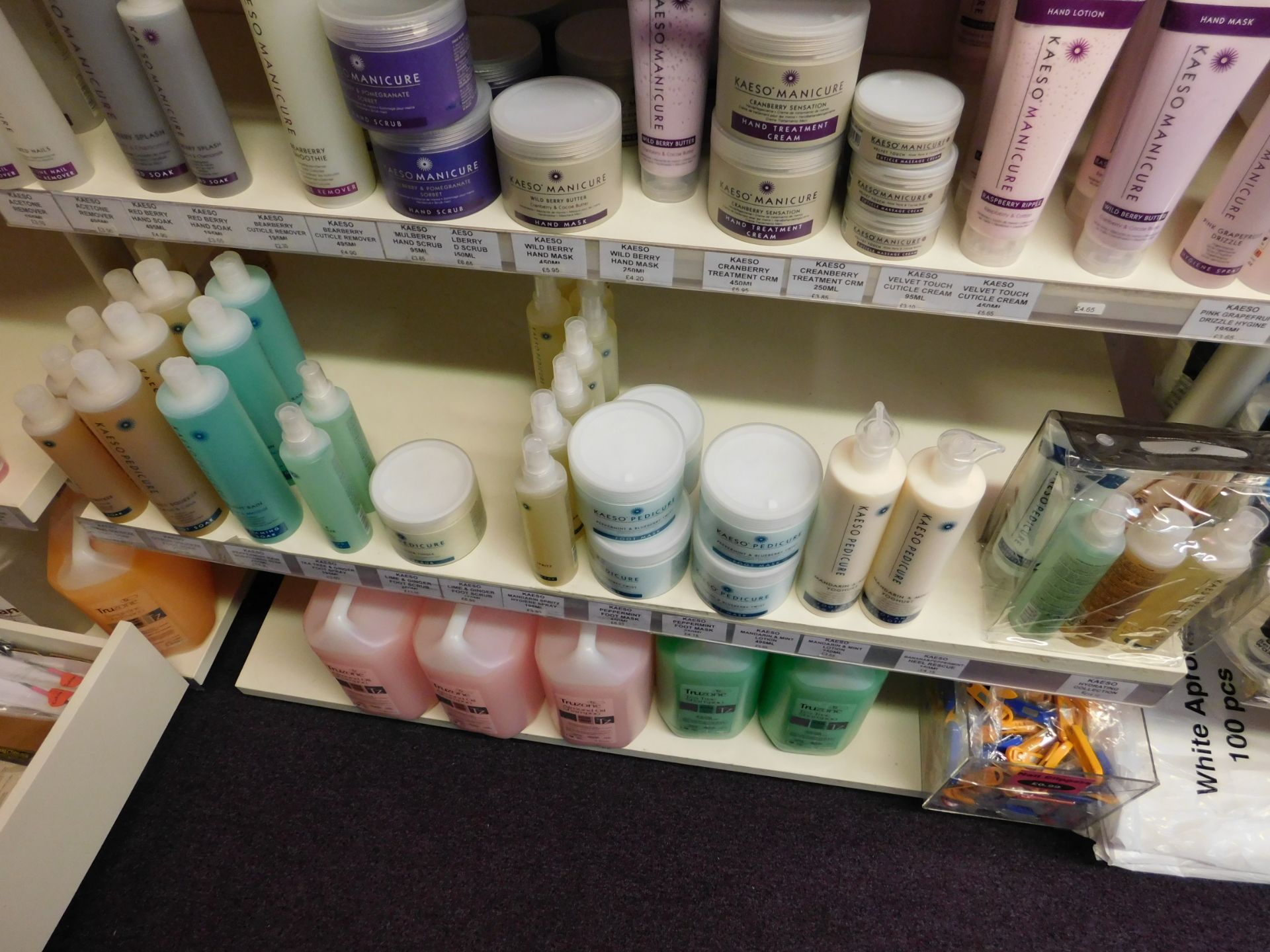 Assortment of beauty treatment products to shelving, including toner, hand treatment cream, - Image 3 of 4