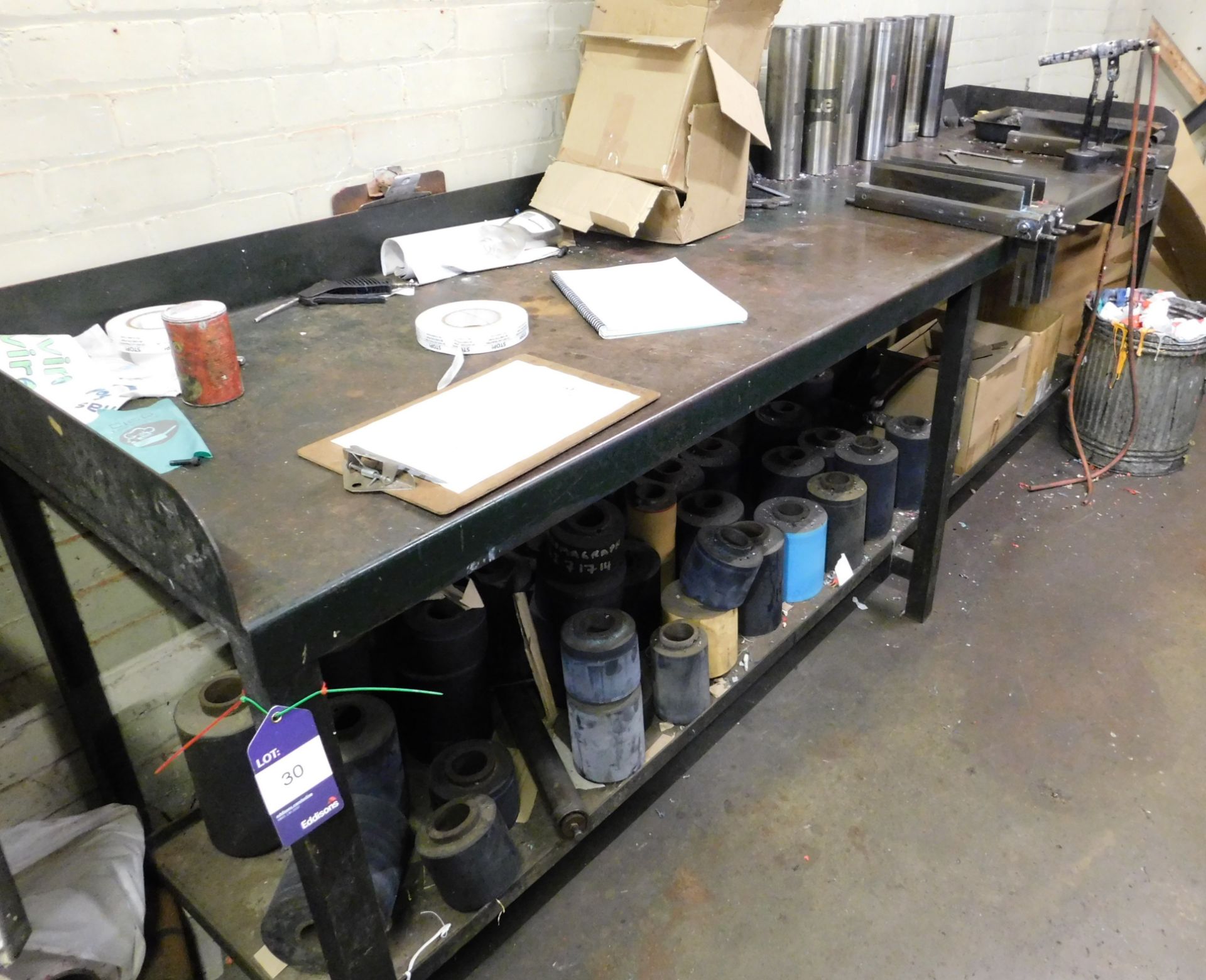 Steel fabricated workbench, approximately 8ft