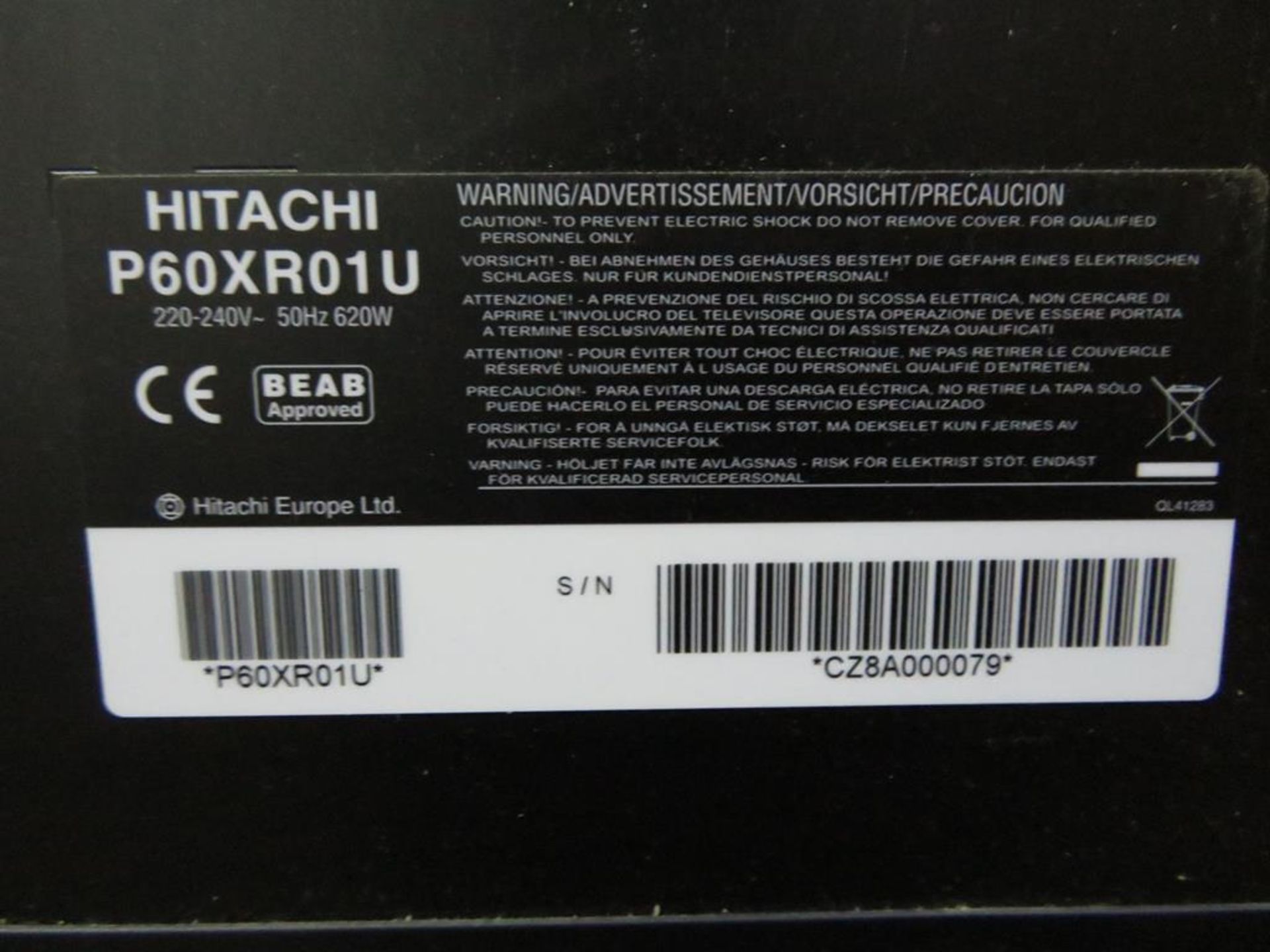 Hitachi P60 RO1U 60" Plasma TV - Image 5 of 8