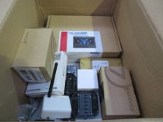 A Box of Control 4 Keypads, Control 4 Touchscreen & Zigbee Extender etc