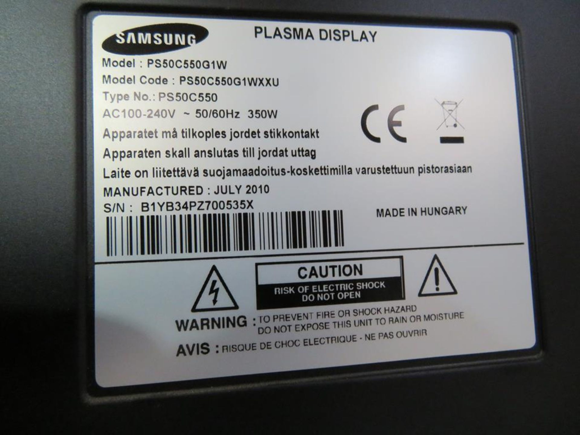 Samsung PS50C550G1WXXU 50" Plasma TV in box - Image 7 of 11