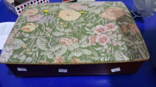 A Large Sewing Box with fabric cushioned top, with