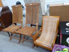 A Pair of Folding Wooden Slatted Chairs and a Smal