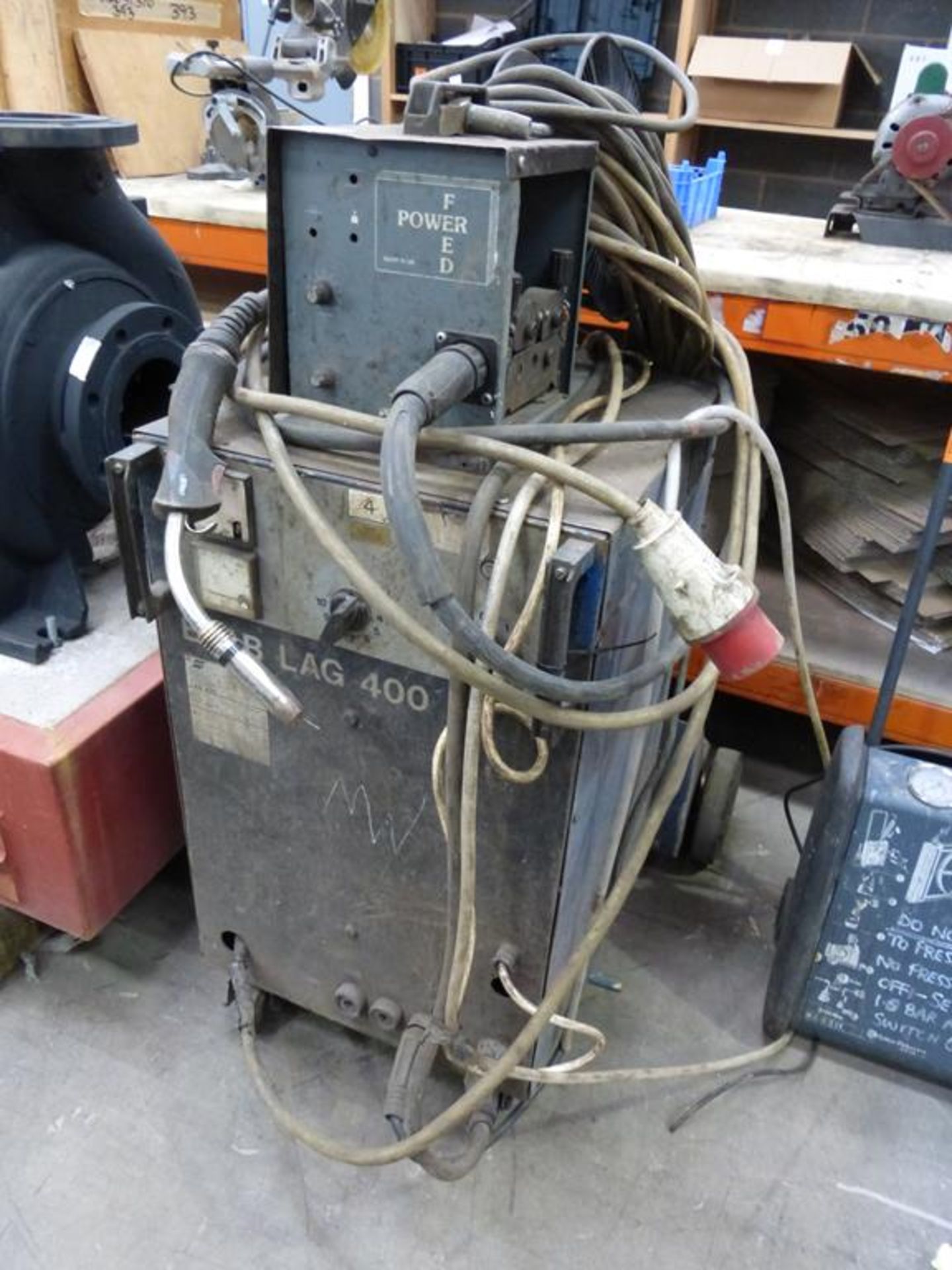 An ESAB Lag 400 3PH Welder complete with Wire Feed