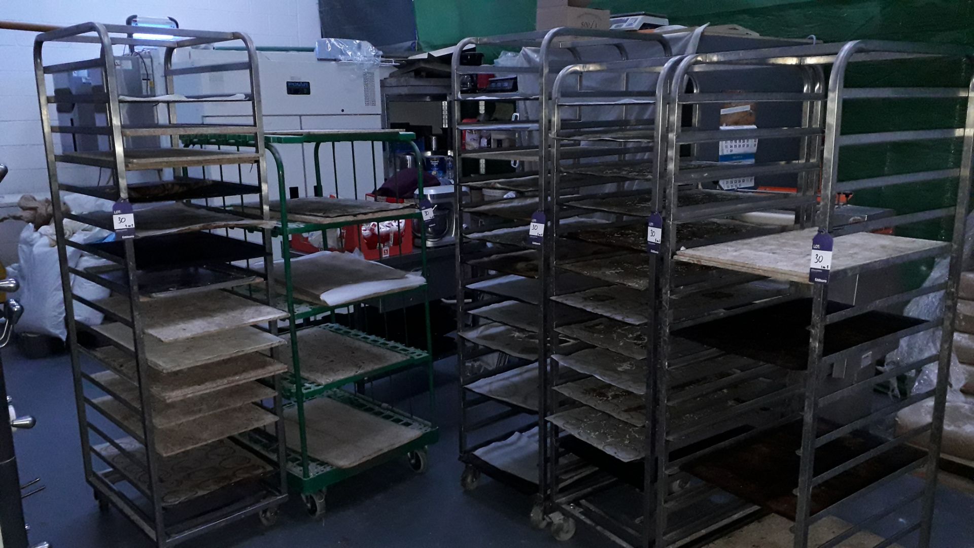 5 x Bakery Racking Trolley with Quantity of Trays