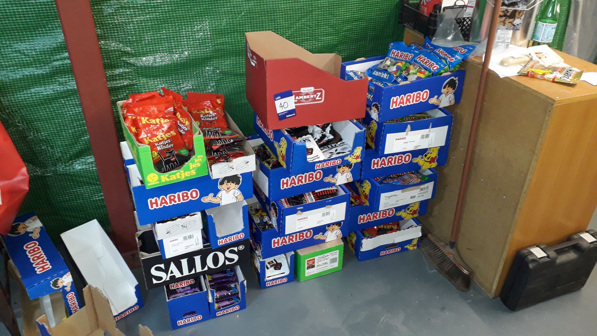 Quantity of Food Stock and racking to Room to include Haribo Sweets, Cakes, Biscuits, Crisps,