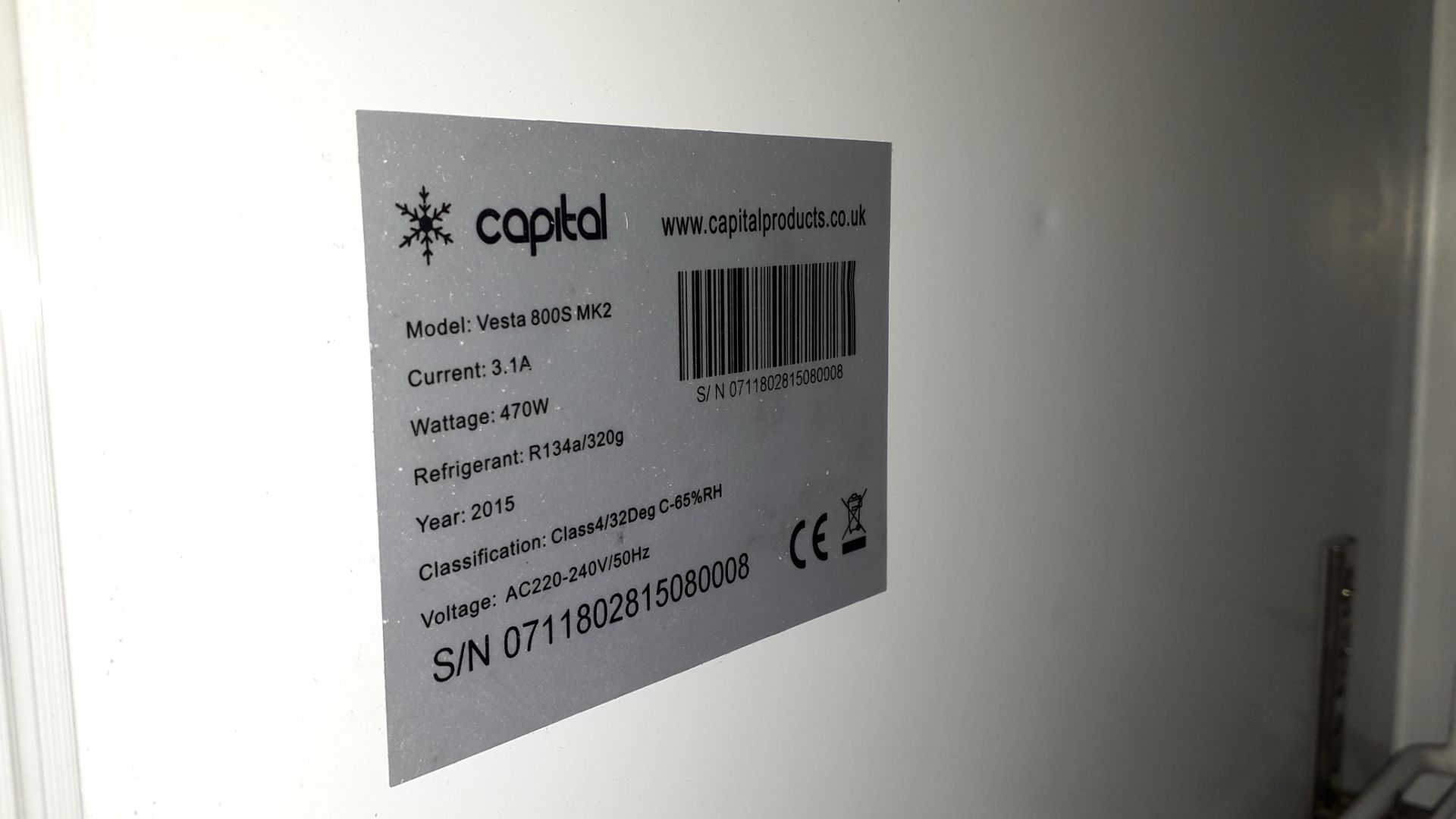 Capital Vesta 800MK2 Double Sliding Door Display Fridge (2015) 805Ltr Capacity Serial Number - Image 3 of 3