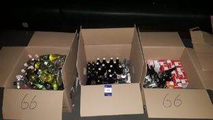 3 Boxes containing Various Beers, Syrups, Mixers, Fruit Juices etc.
