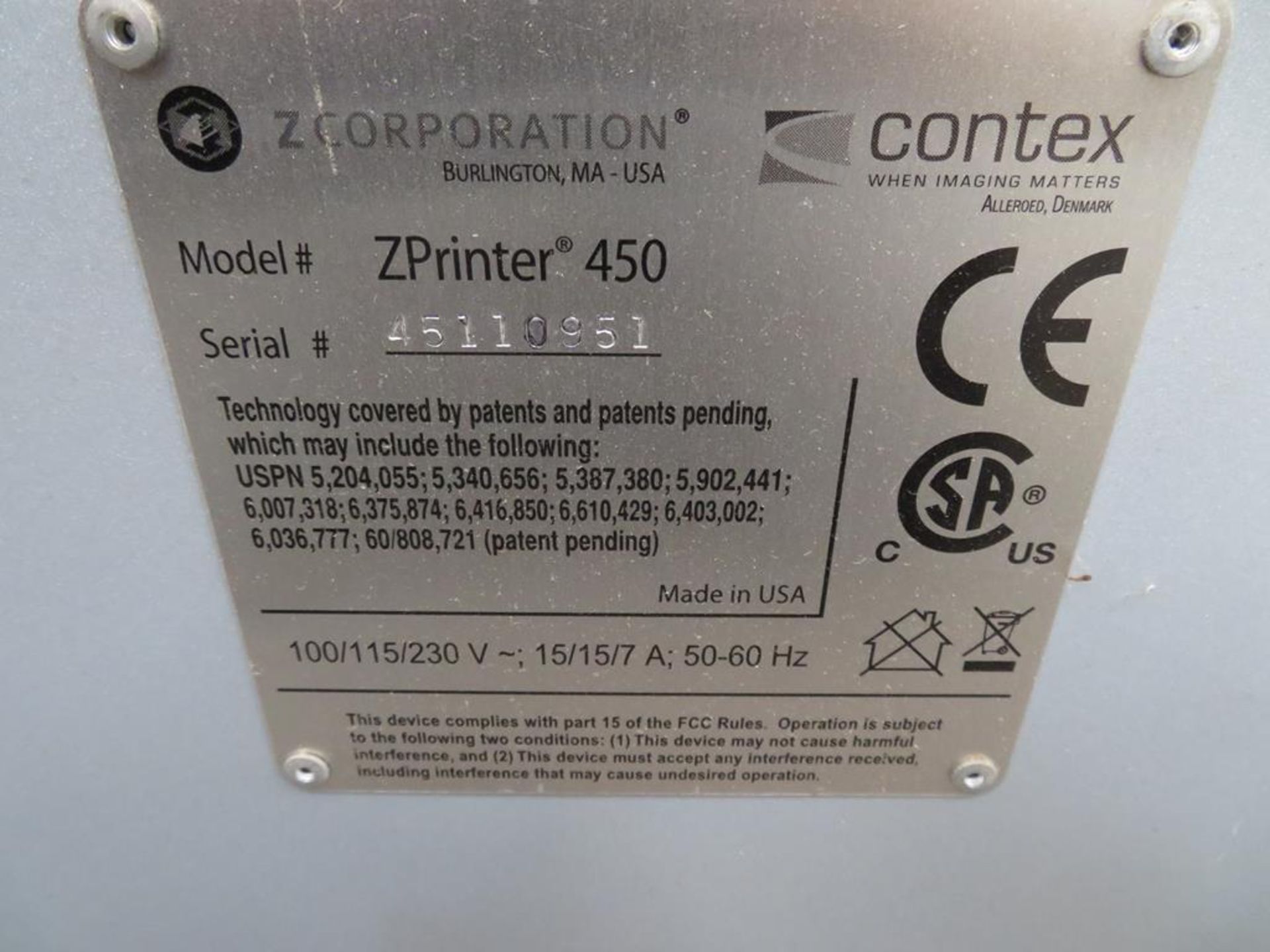 Z Corporation Z Printer 450 3D Printer - Image 4 of 5
