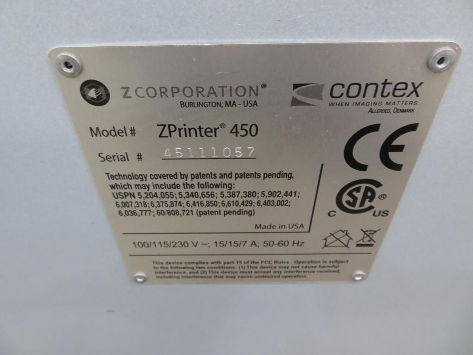 Z Corporation Z Printer 450 3D Printer - Image 4 of 5