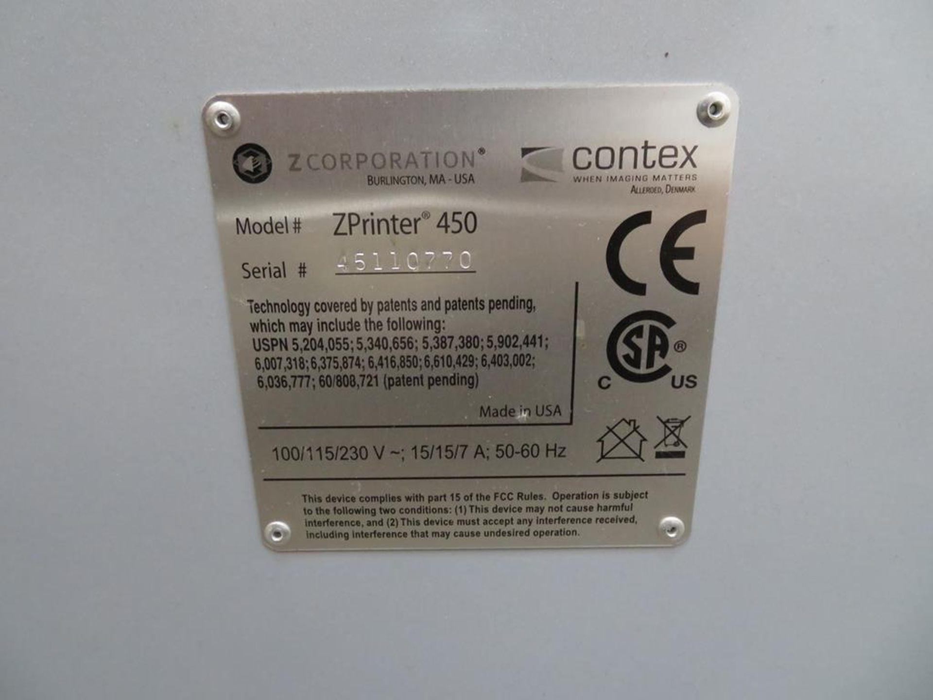 Z Corporation Z Printer 450 3D Printer - Image 7 of 9