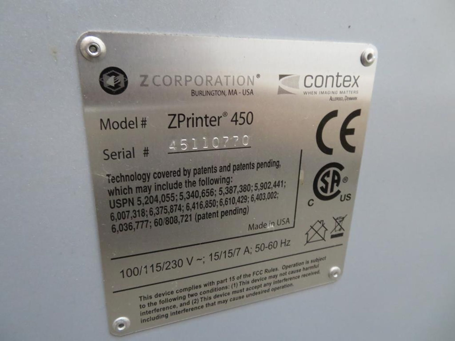 Z Corporation Z Printer 450 3D Printer - Image 8 of 9