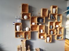 Quantity of Various Vases and Frames on Wooden Shelving (Includes Shelving) – Note: Some of the