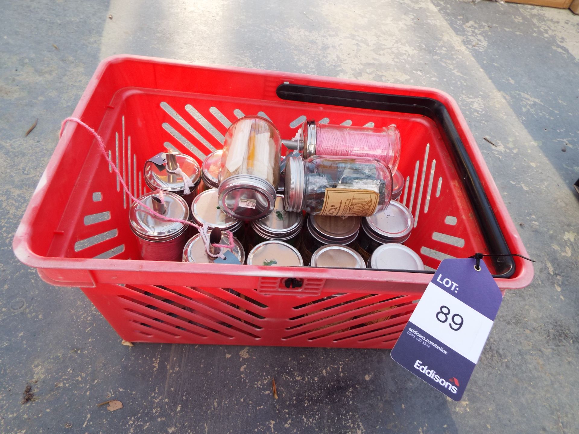 Contents of Red Basket to include Garden Trading Garden Twine, Plant Labels and Garden Soap etc.
