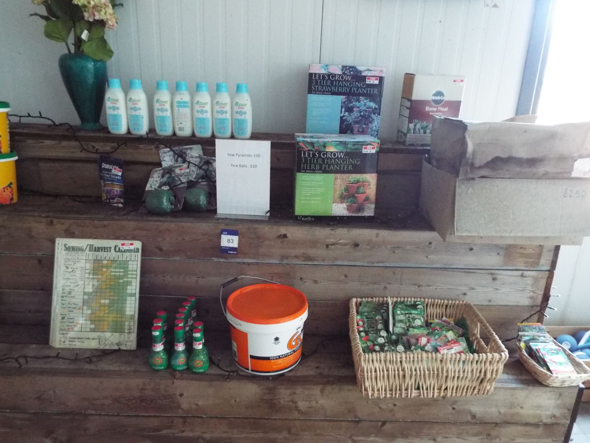 Contents of 3 Tier Wood Staging Display Unit to Include Fertilizers, Seeds and Planters etc. – - Image 2 of 4