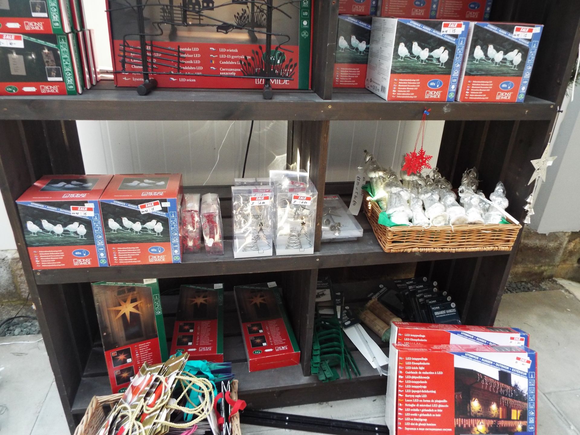 Quantity of Christmas Decorations to Wooden Pigeon Holed Shelving to include Christmas Lights, - Image 2 of 3